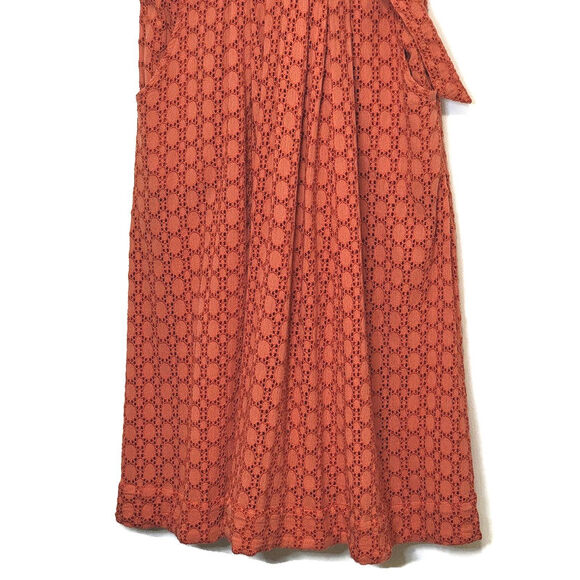 Anthropologie Elm Burnt Orange Eyelet Fit and Flare Sleeveless Midi Dress Size 2 - Picture 5 of 16